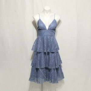 Lulus Endless Lace Tiered Ruffle Midi Dress Small Blue Gray Romantic Feminine